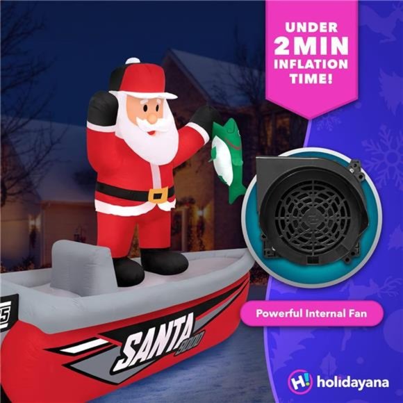 6 ft Santa Fishing Boat - Inflatable Outdoor Christmas Decorations - Picture 6 of 7